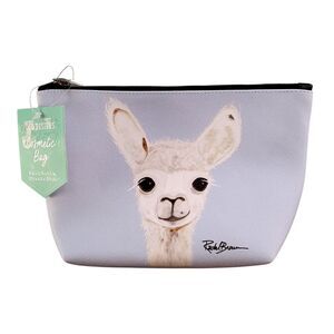 NEW OCS Designs Cosmetic Bag Blue Rachel Brown Llama Zipper Travel Essential